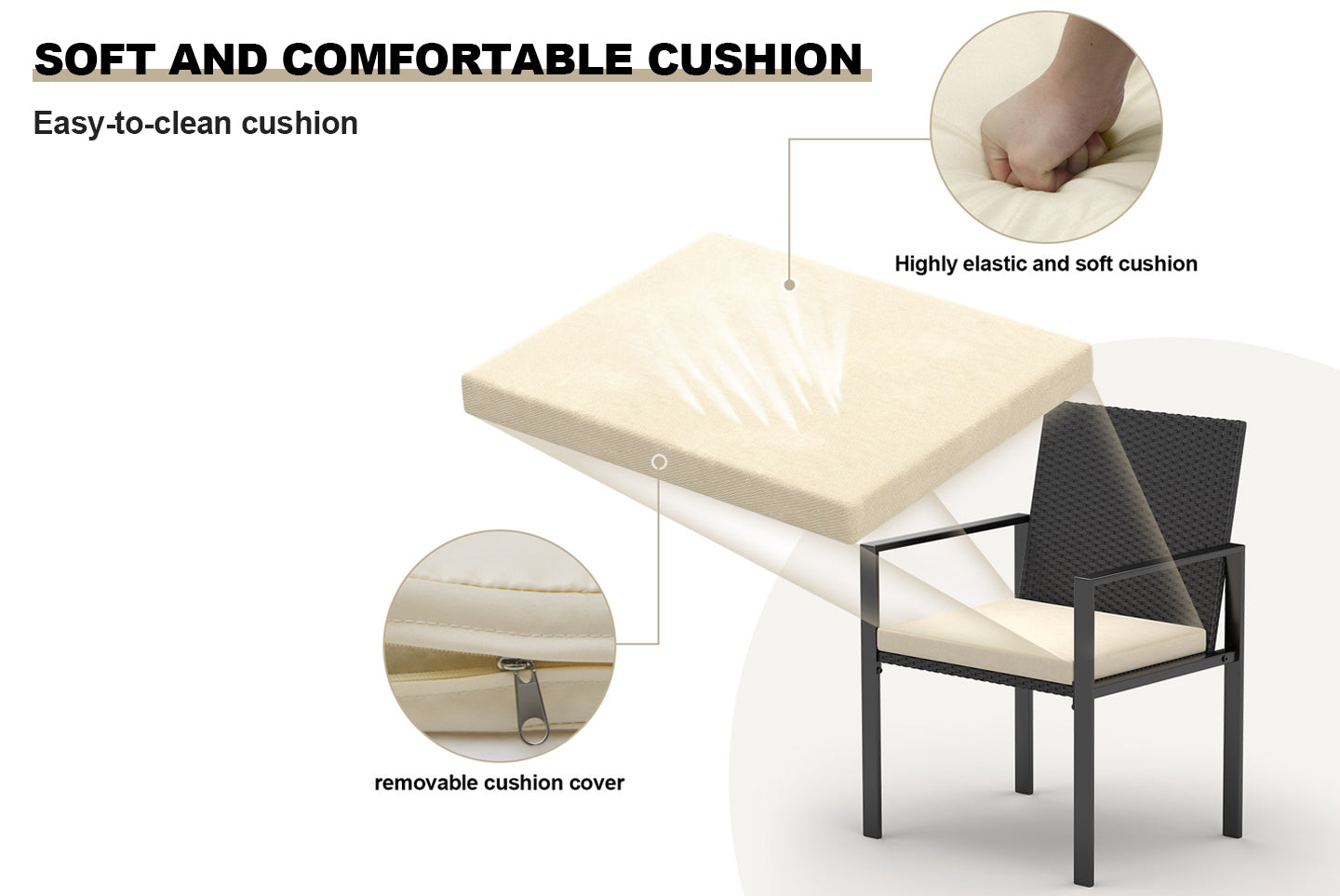 4 Pieces Garden Furniture Rattan Patio Set with 2 Armchairs, 1 Double Seat Sofa and 1 Table