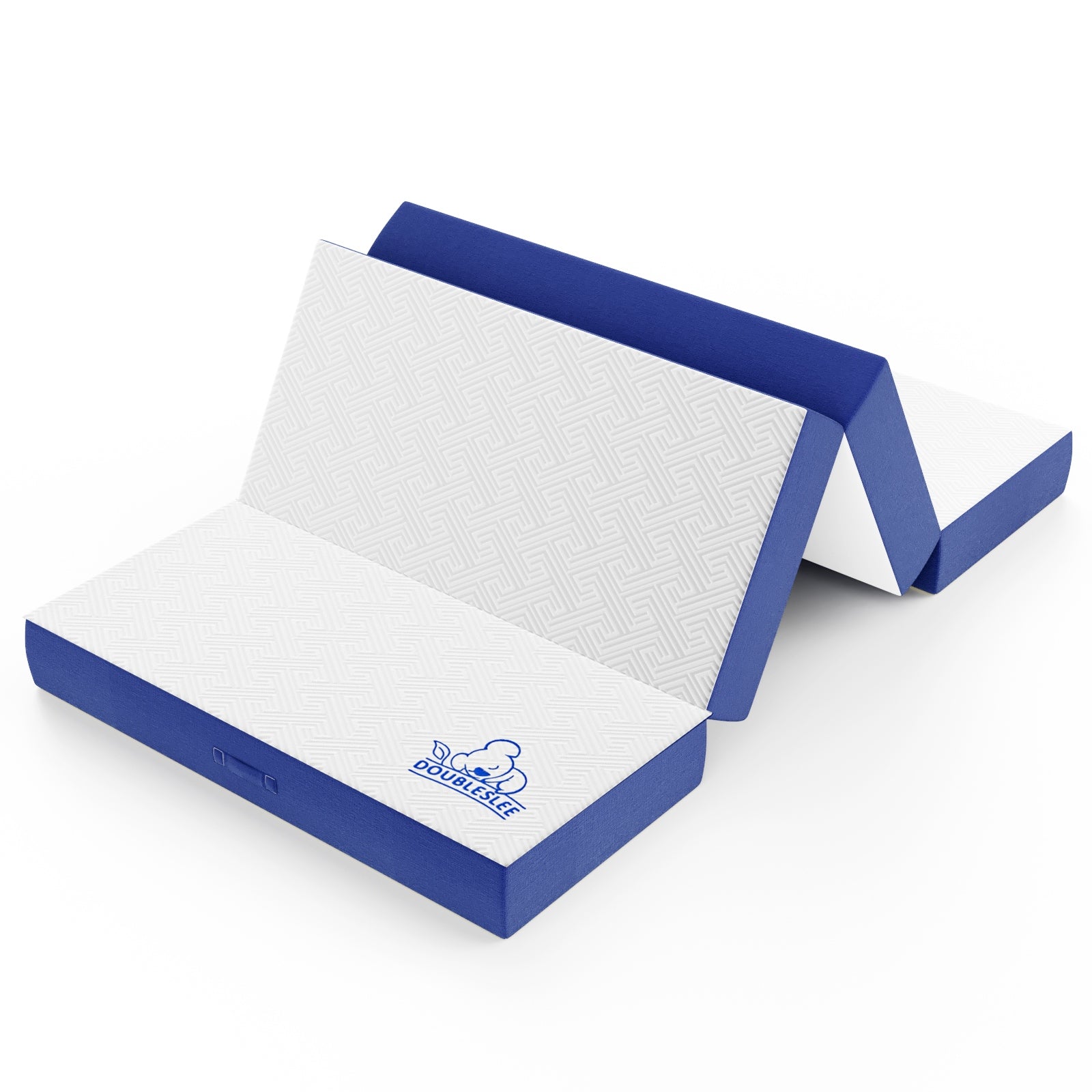 4-Fold Memory Foam Mattress Folding Futon Mattresses with Washable Cover, Blue+White