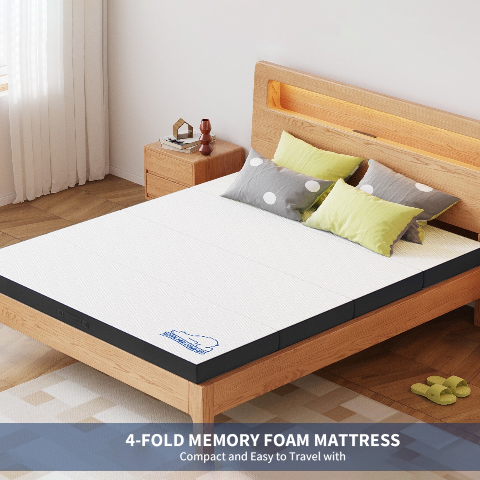Folding Floor Mattress 4 Fold Memory Foam Mattress Futon Bed with Removable Cover, Grey+White