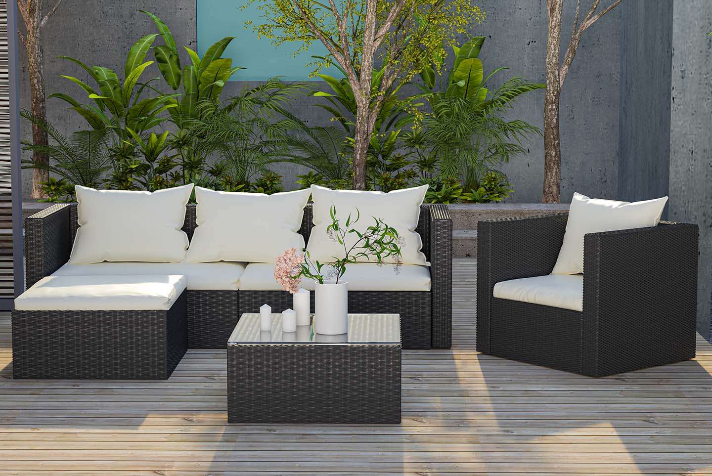 Garden Furniture Rattan Modular Corner Sofa Set 5 Seats  (2025 New Version)