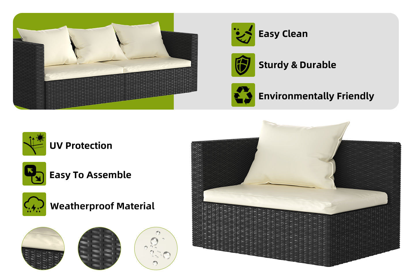 Garden Furniture Rattan Modular Corner Sofa Set 5 Seats  (2025 New Version)