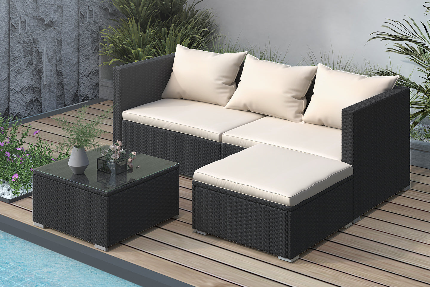 Pieces Patio Furniture Sets Outdoor Sofa with Washable Cushions
