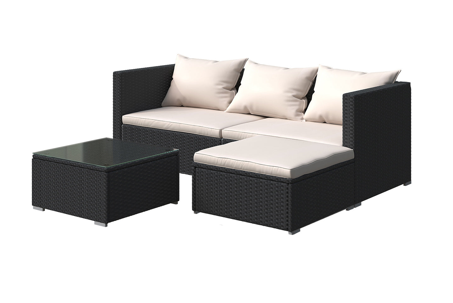 4 Pieces Patio Furniture Sets Outdoor Sofa with Washable Cushions and Glass Table