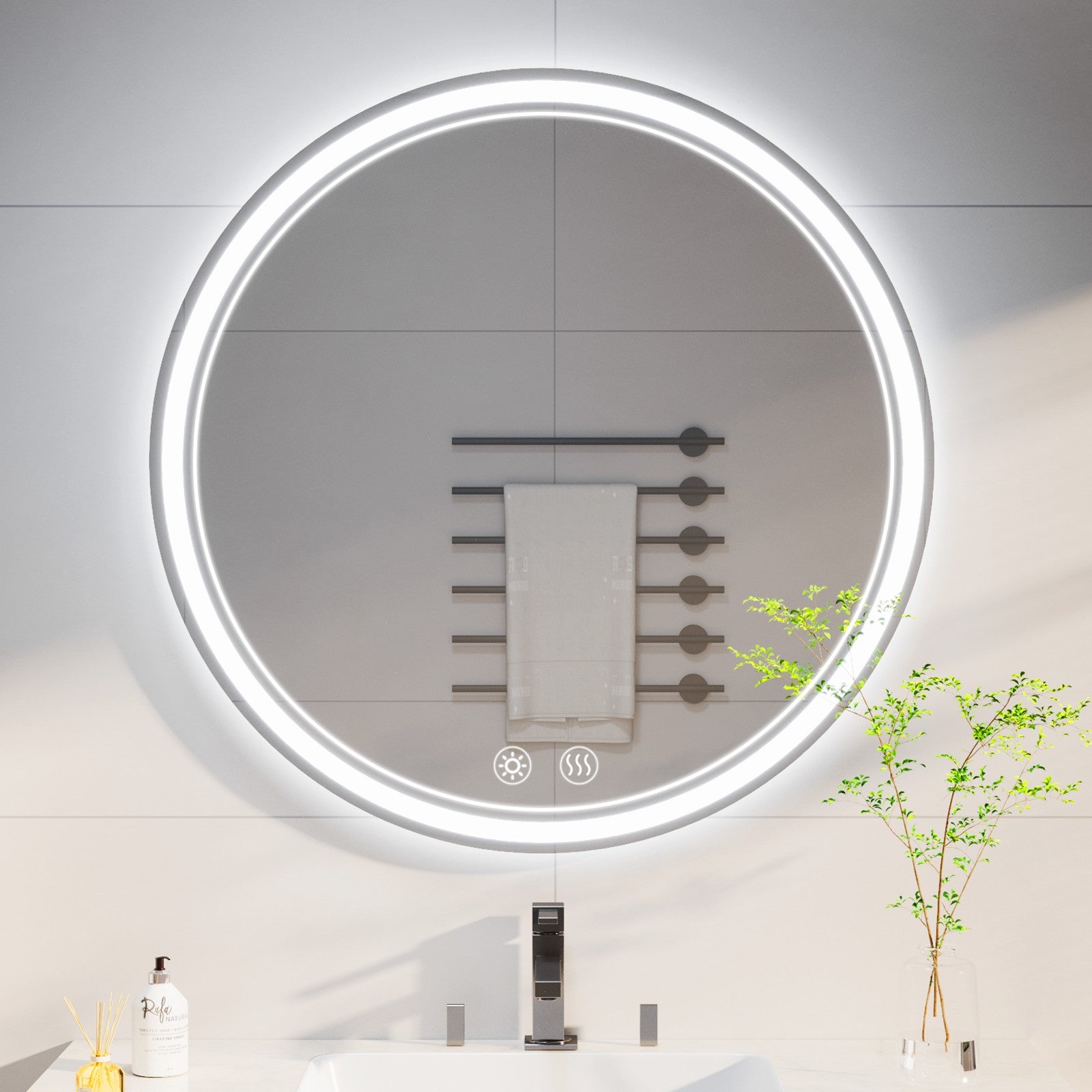 Round LED Bathroom Mirror 60x60cm with Anti-Fog, Touch Control, Memory Function