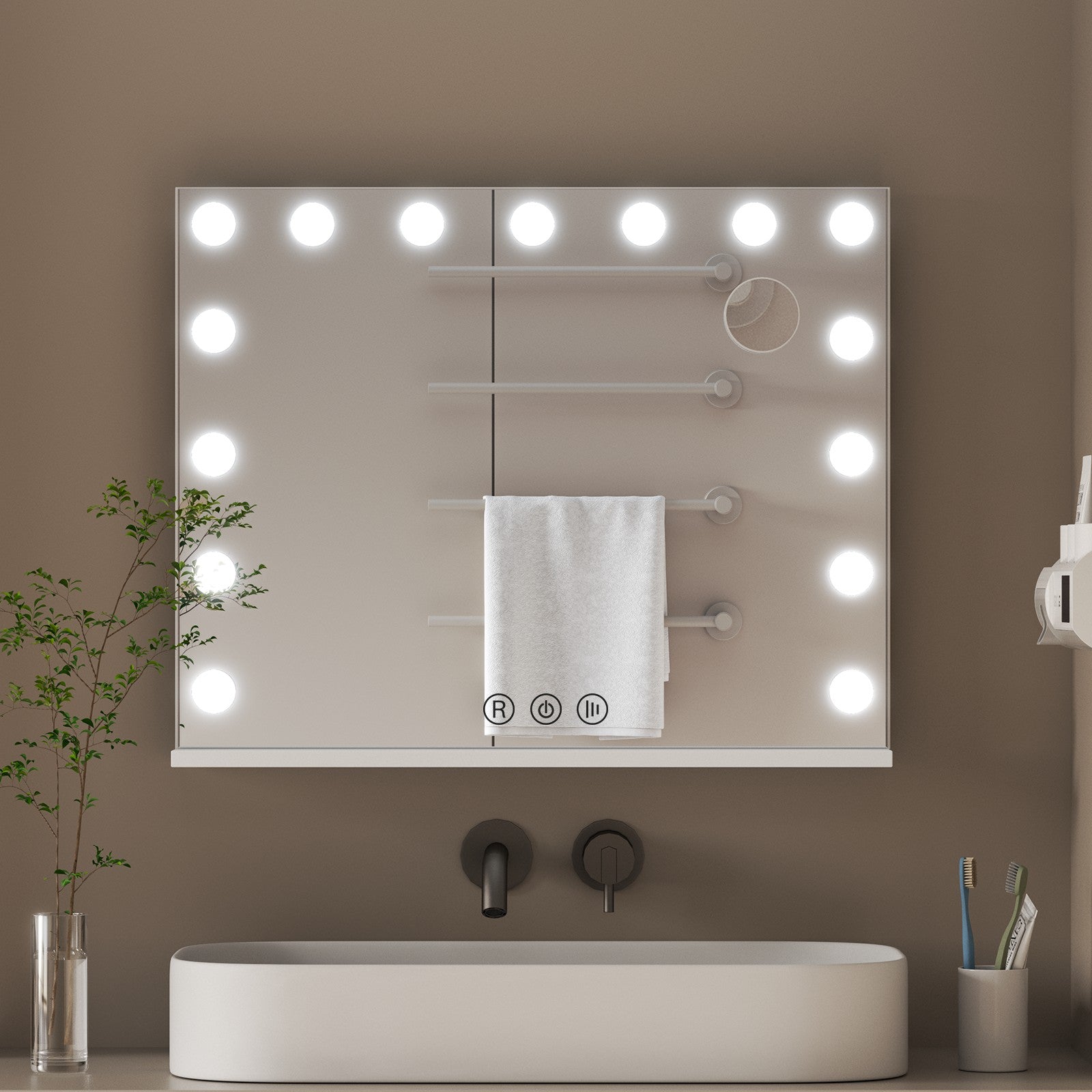 Bathroom Vanity Mirror 80x60cm/58x46cm with LED Lights, 10X Magnification, Anti-Fog