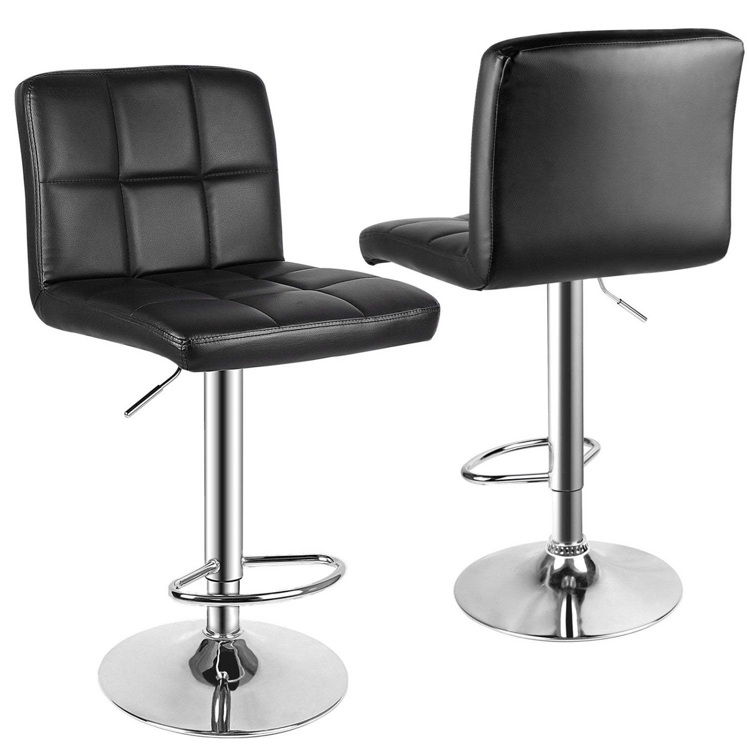 Modern Bar Stool Set of 2 PU Leather Swivel Height Adjustable with Backrest for Breakfast Bar, Kitchen