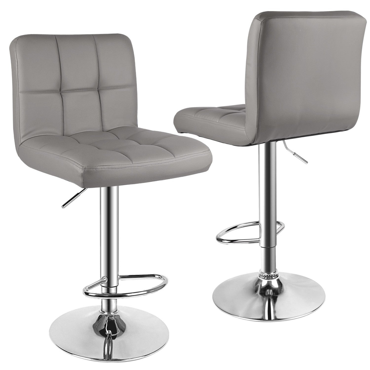 Modern Bar Stool Set of 2 PU Leather Swivel Height Adjustable with Backrest for Breakfast Bar, Kitchen