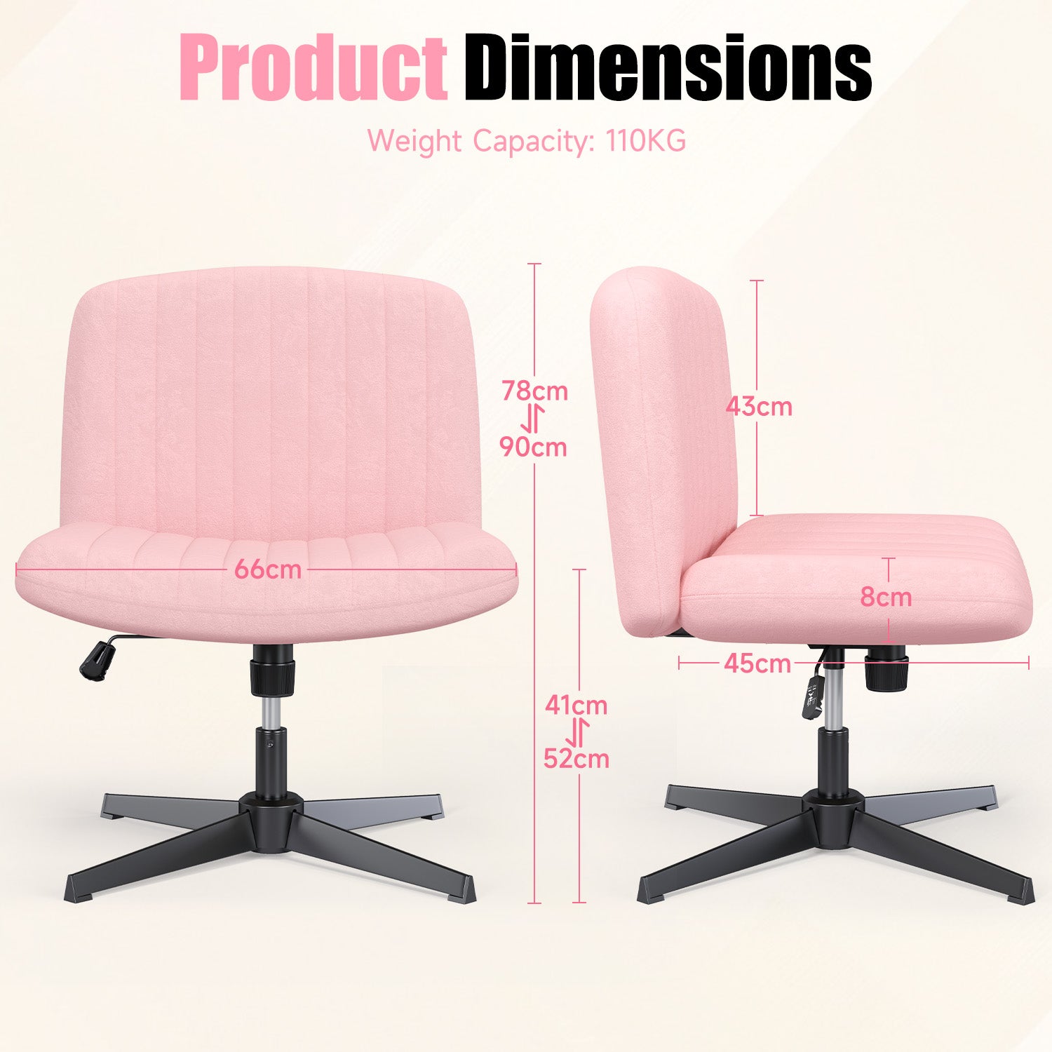Ergonomic Cross Legged Office Chair Armless Wide Desk Chair with Mid Back Support for Home Office Bedroom