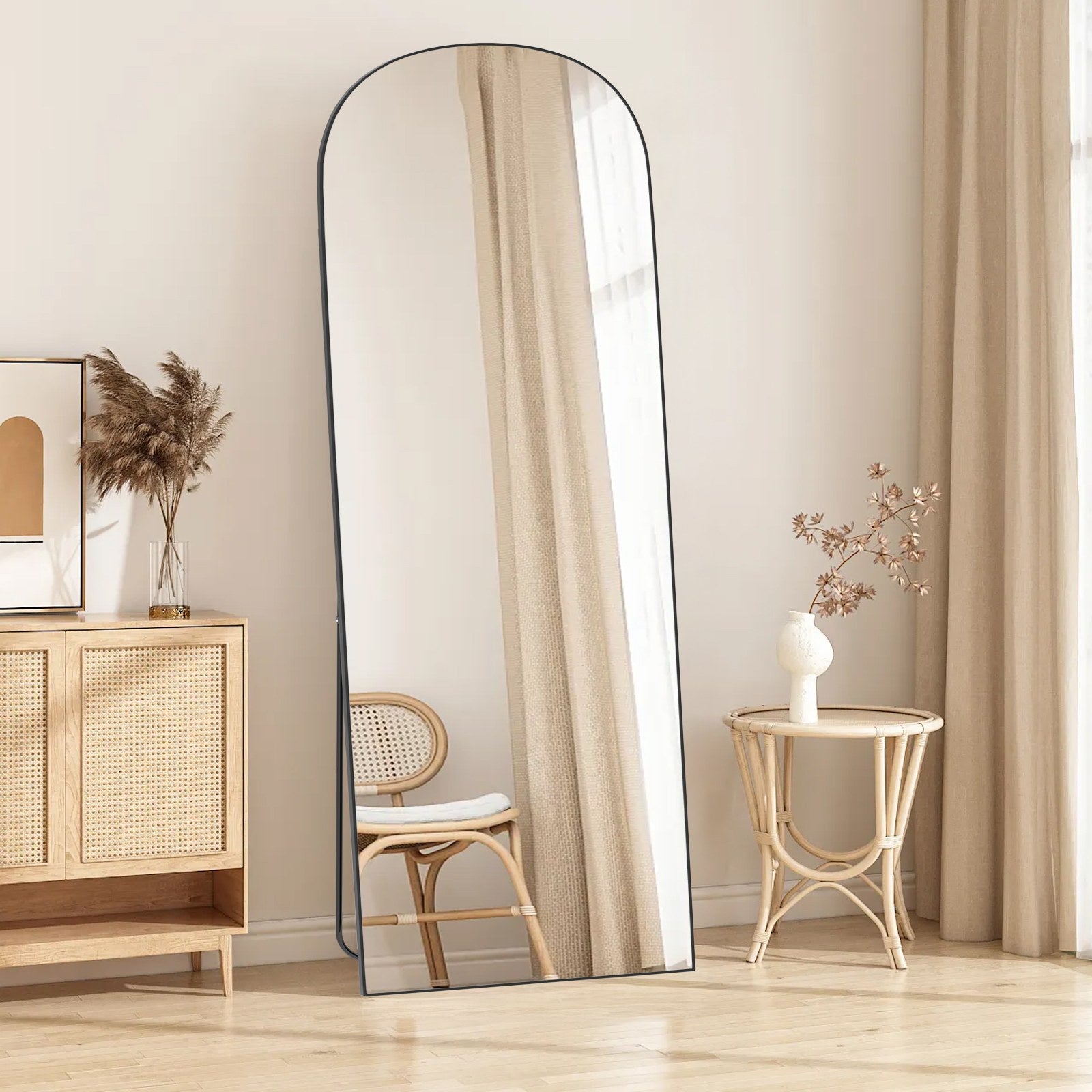 162x52cm Arched Full Length Mirror with Stand, Aluminum Alloy Frame Floor Mirror
