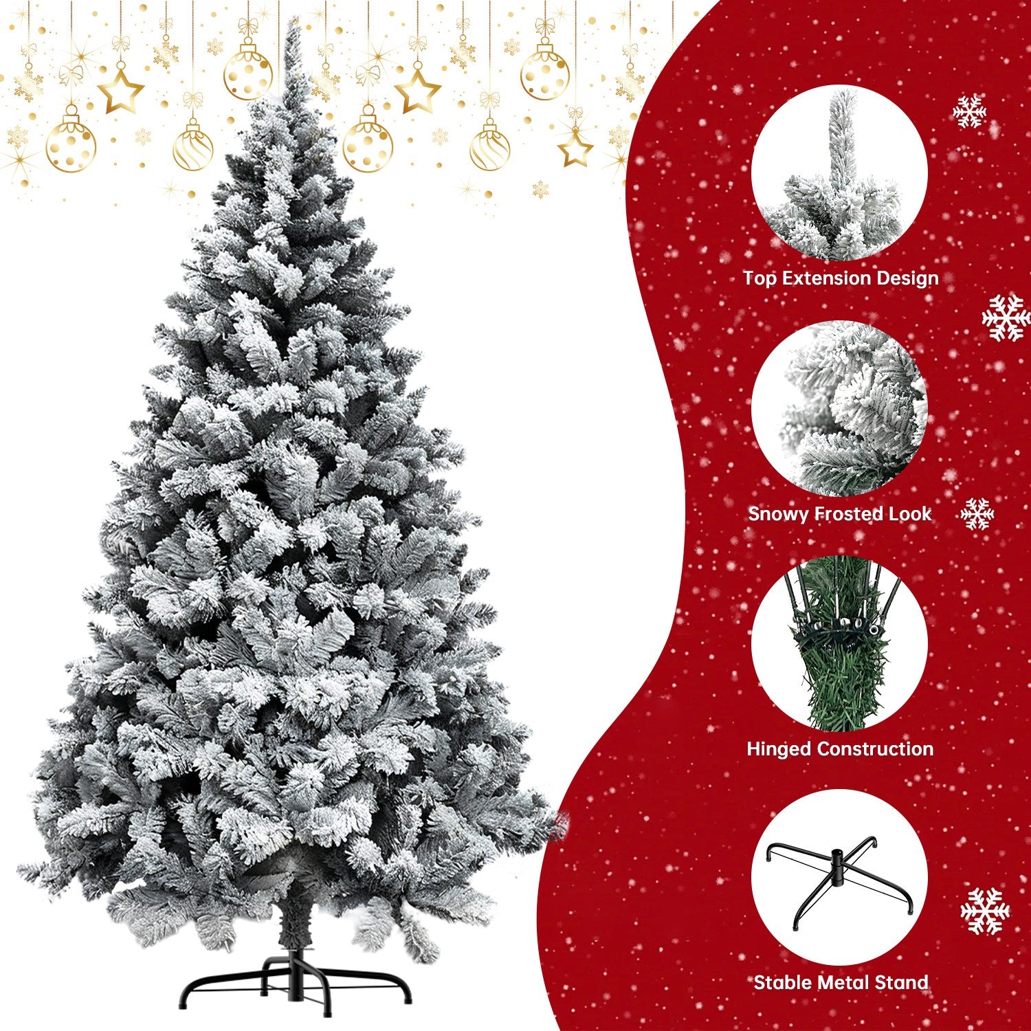 Artificial Christmas Tree Foldable Flocked Trees with Metal Stand Xmas Decoration