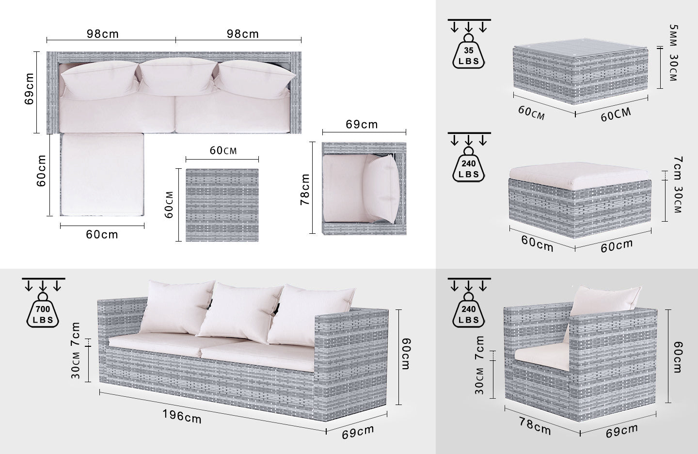 Garden Furniture Rattan Modular Corner Sofa Set 5 Seats  (2025 New Version)