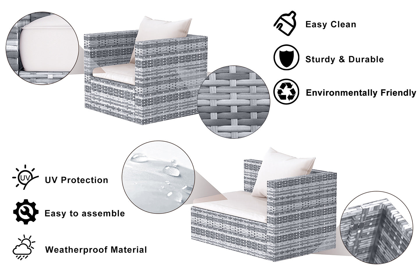Garden Furniture Rattan Modular Corner Sofa Set 5 Seats  (2025 New Version)