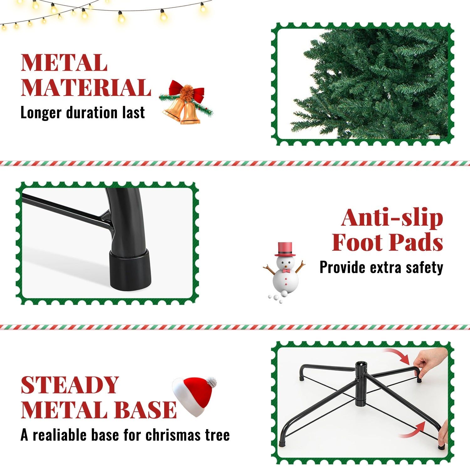 Artificial Christmas Tree Foldable Flocked Trees with Metal Stand Xmas Decoration