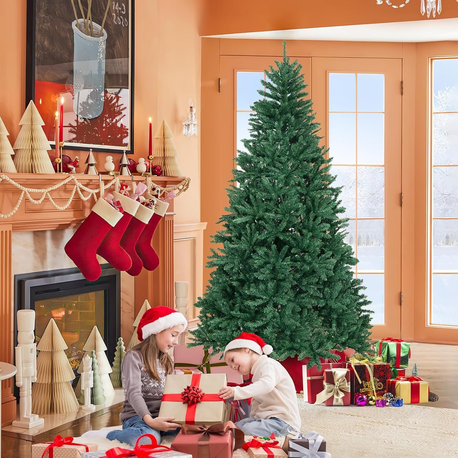 Artificial Christmas Tree Foldable Flocked Trees with Metal Stand Xmas Decoration