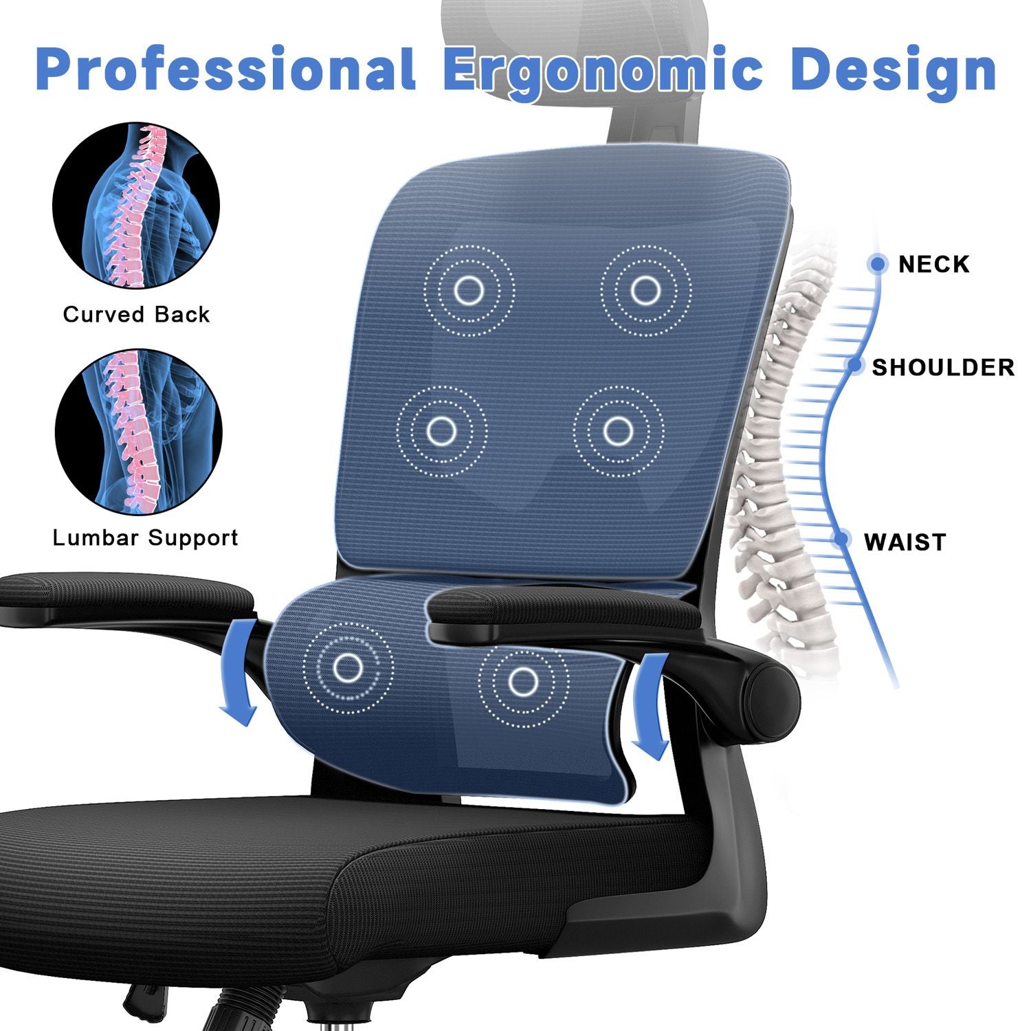Office Chair Ergonomic Desk Chair, Executive Swivel Computer Chair with Padded Seat Cushion for Home/Office, Max Load 150kg