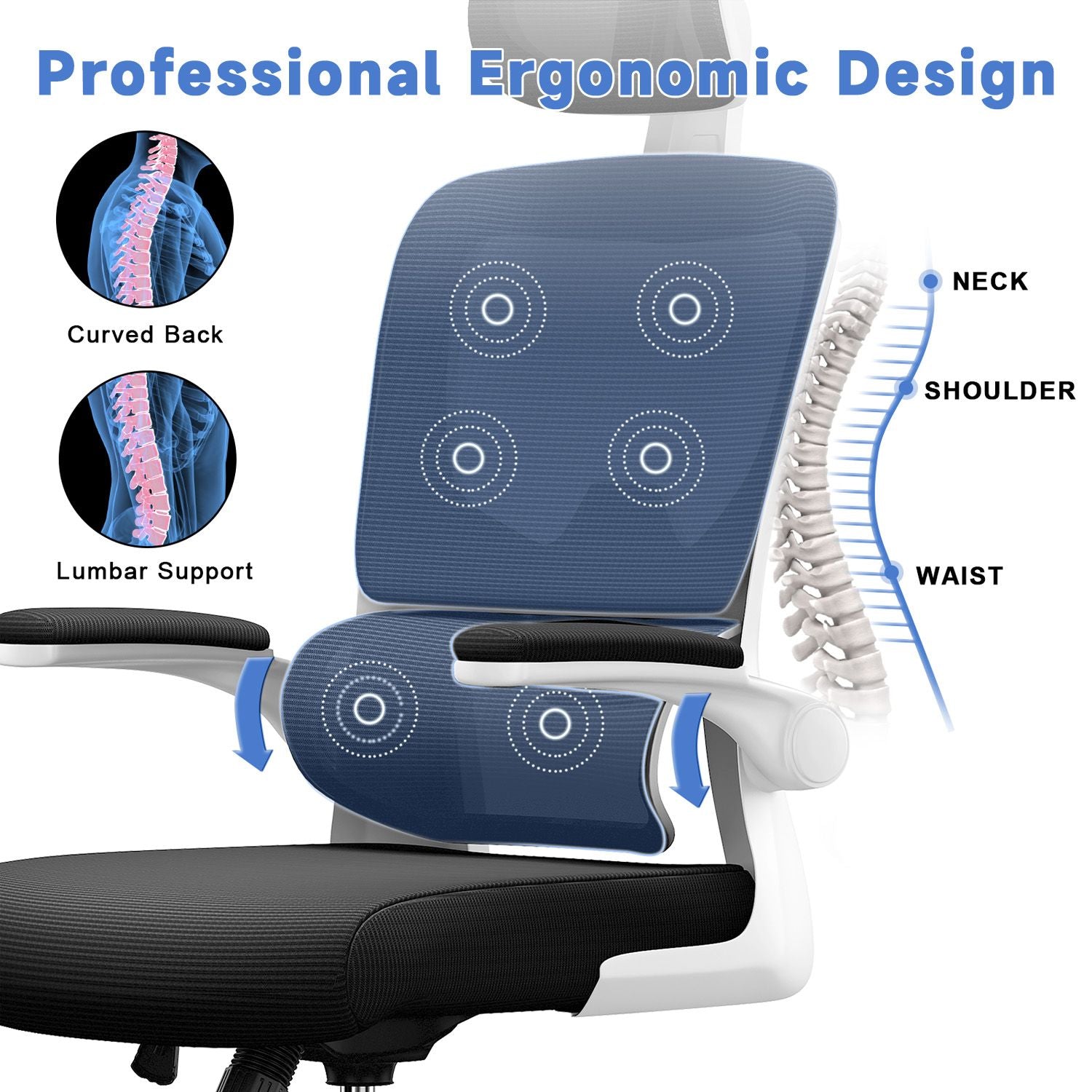 Office Chair Ergonomic Desk Chair, Executive Swivel Computer Chair with Padded Seat Cushion for Home/Office, Max Load 150kg