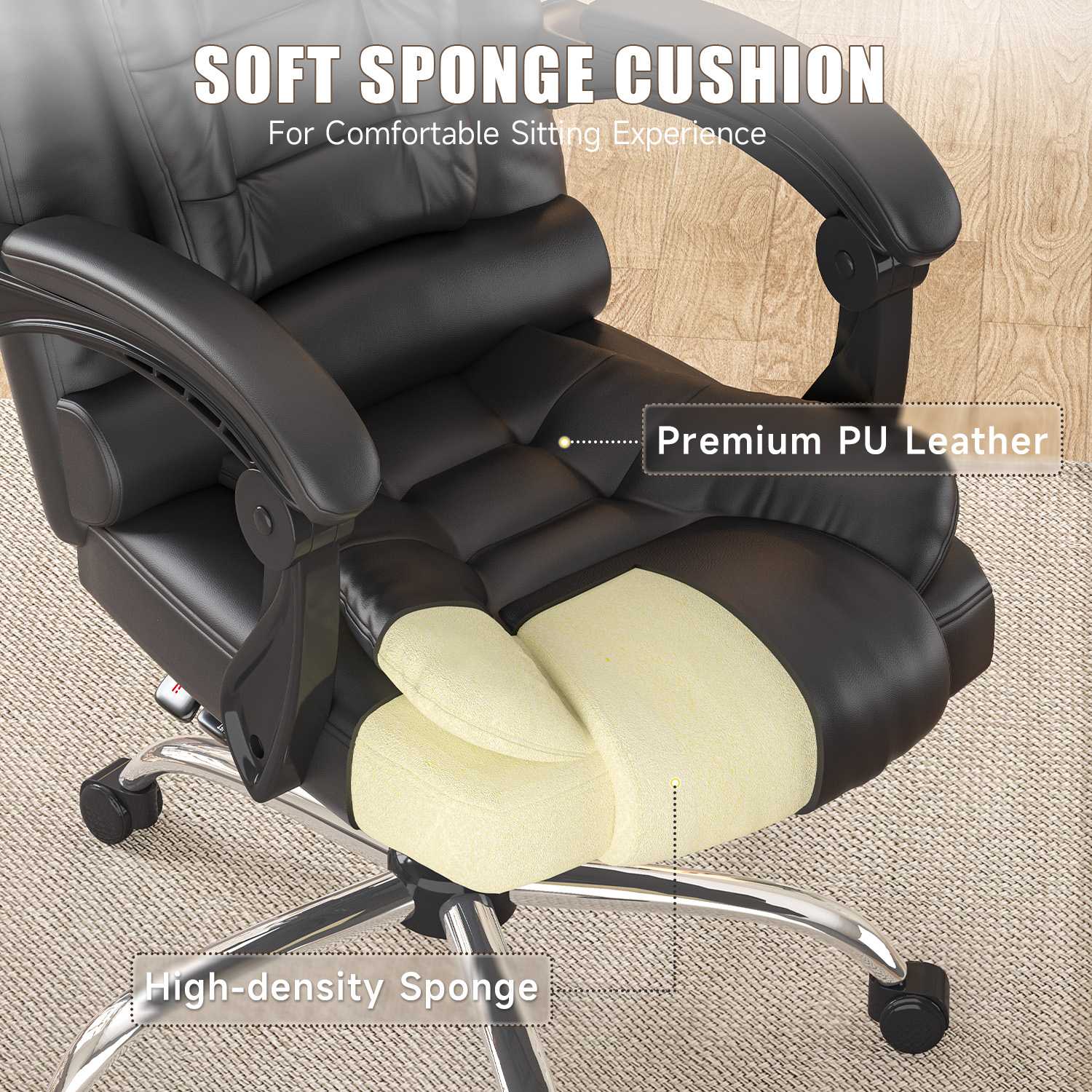 Ergonomic Executive Office Chair PU Leather High Back Computer Desk Chair with Reclining Tilt Function for Home Office Working