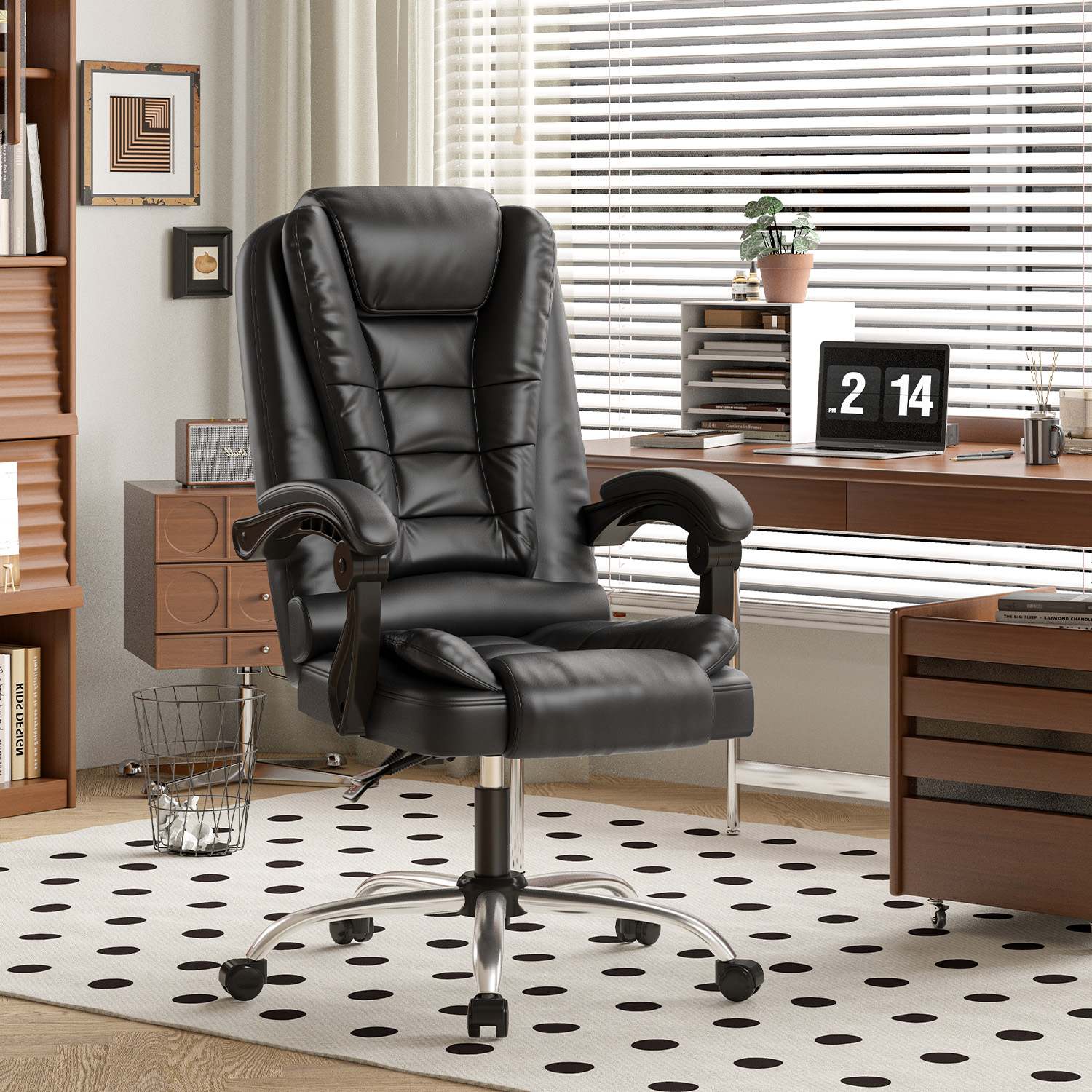 Ergonomic Executive Office Chair PU Leather High Back Computer Desk Chair with Reclining Tilt Function for Home Office Working