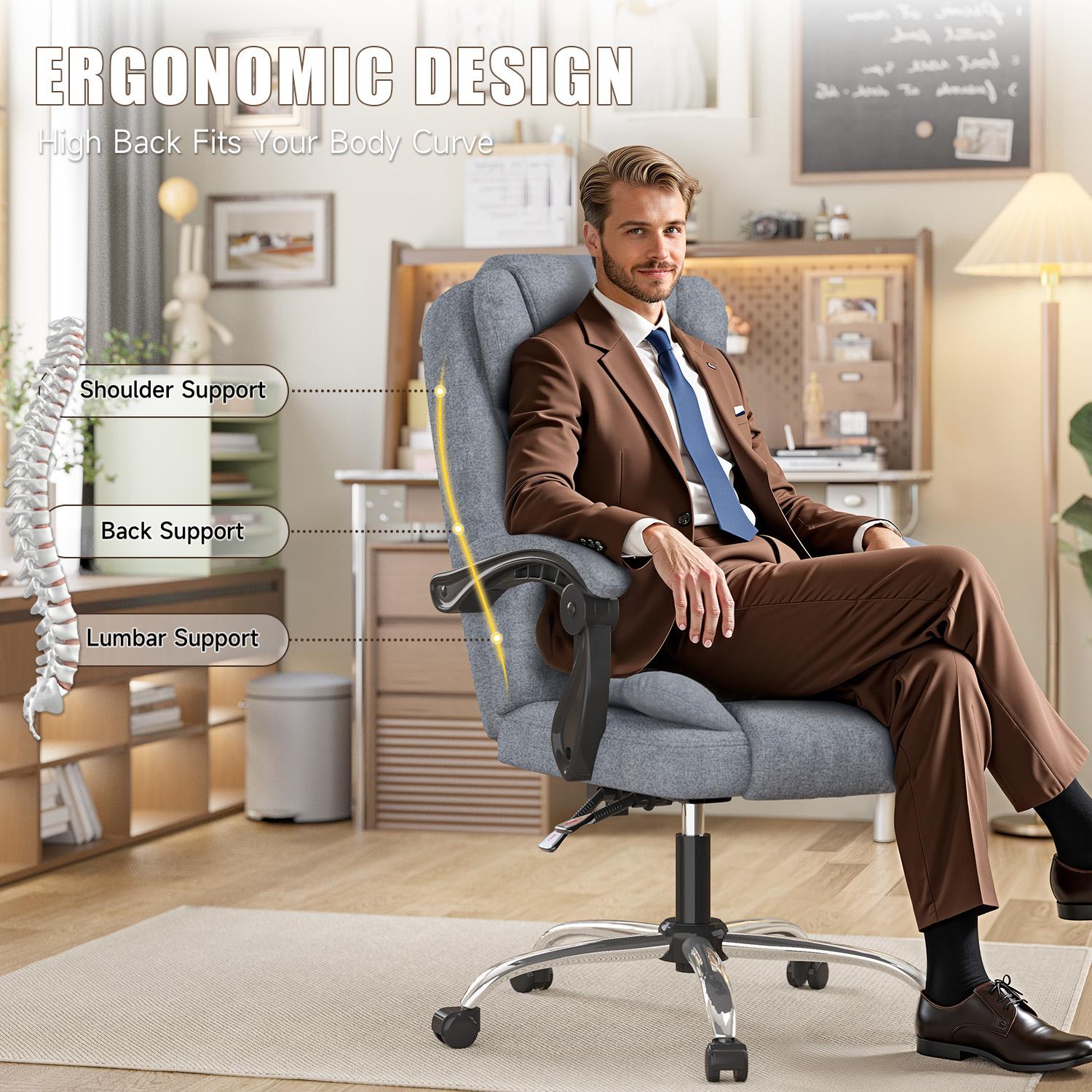 Ergonomic Executive Office Chair PU Leather High Back Computer Desk Chair with Reclining Tilt Function for Home Office Working