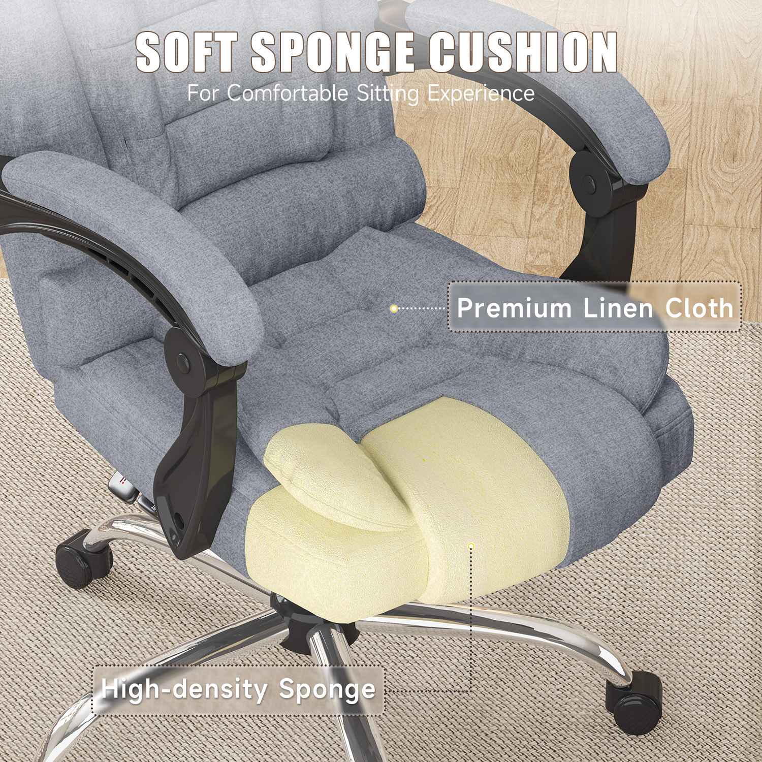 Ergonomic Executive Office Chair PU Leather High Back Computer Desk Chair with Reclining Tilt Function for Home Office Working