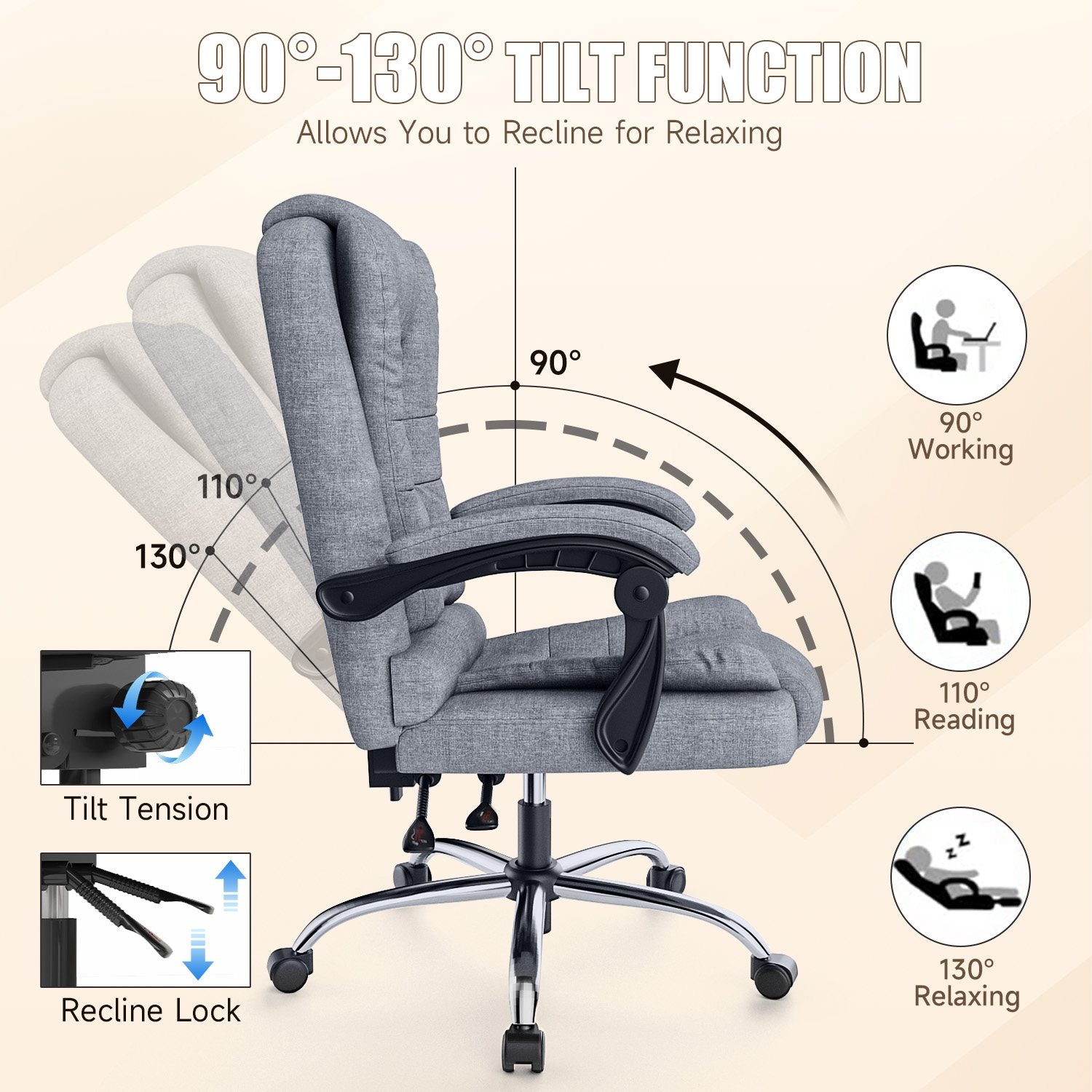 Ergonomic Executive Office Chair PU Leather High Back Computer Desk Chair with Reclining Tilt Function for Home Office Working