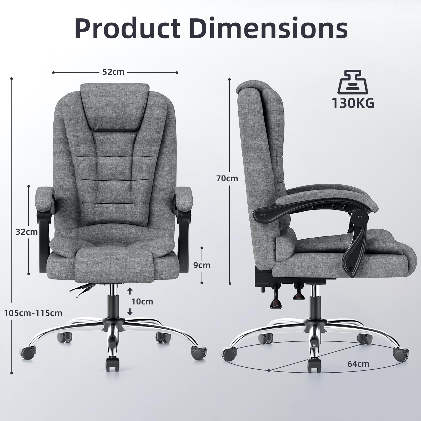 Ergonomic Executive Office Chair PU Leather High Back Computer Desk Chair with Reclining Tilt Function for Home Office Working
