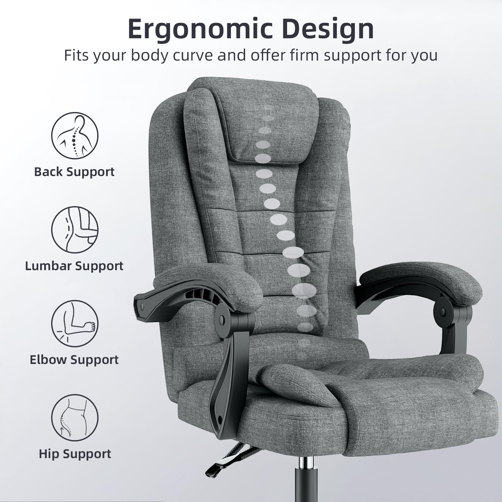 Ergonomic Executive Office Chair PU Leather High Back Computer Desk Chair with Reclining Tilt Function for Home Office Working