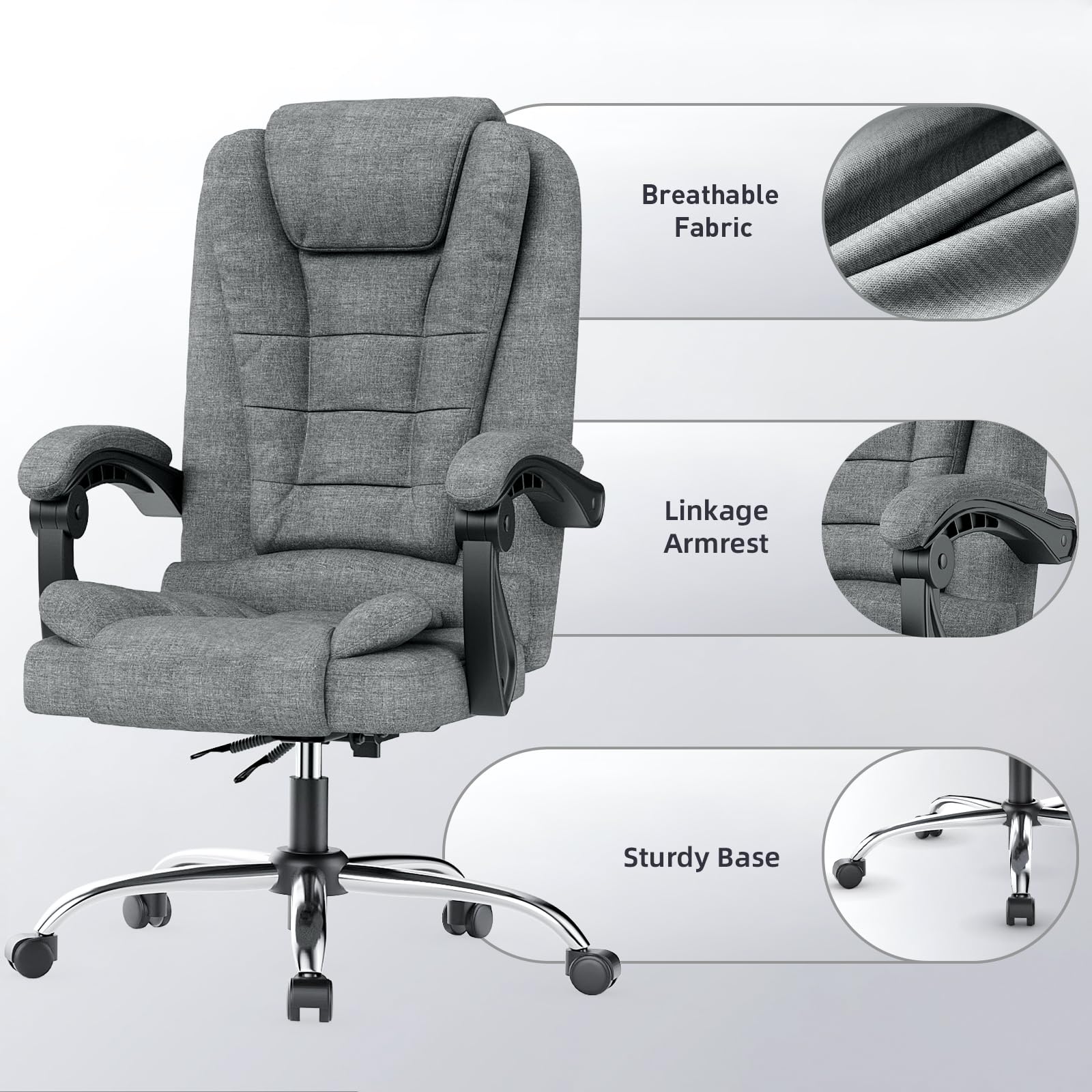 Ergonomic Executive Office Chair PU Leather High Back Computer Desk Chair with Reclining Tilt Function for Home Office Working