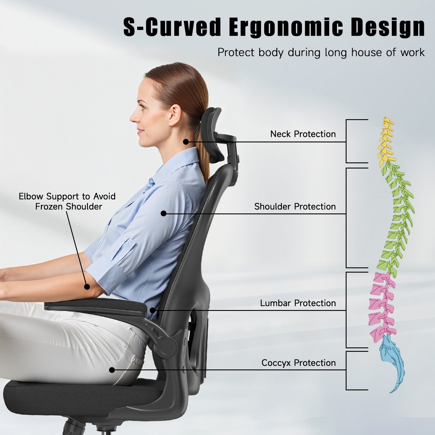 Office Chair Ergonomic Desk Chair, Executive Swivel Computer Chair with Padded Seat Cushion for Home/Office, Max Load 150kg