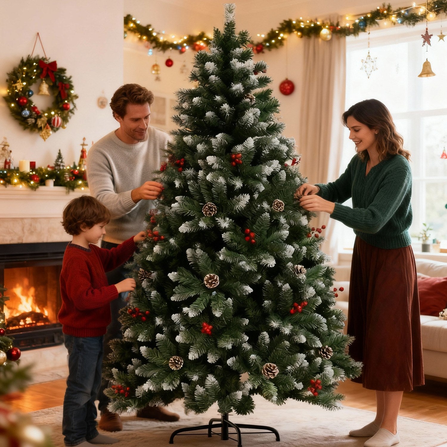 Artificial Christmas Tree Foldable Flocked Trees with Metal Stand Xmas Decoration