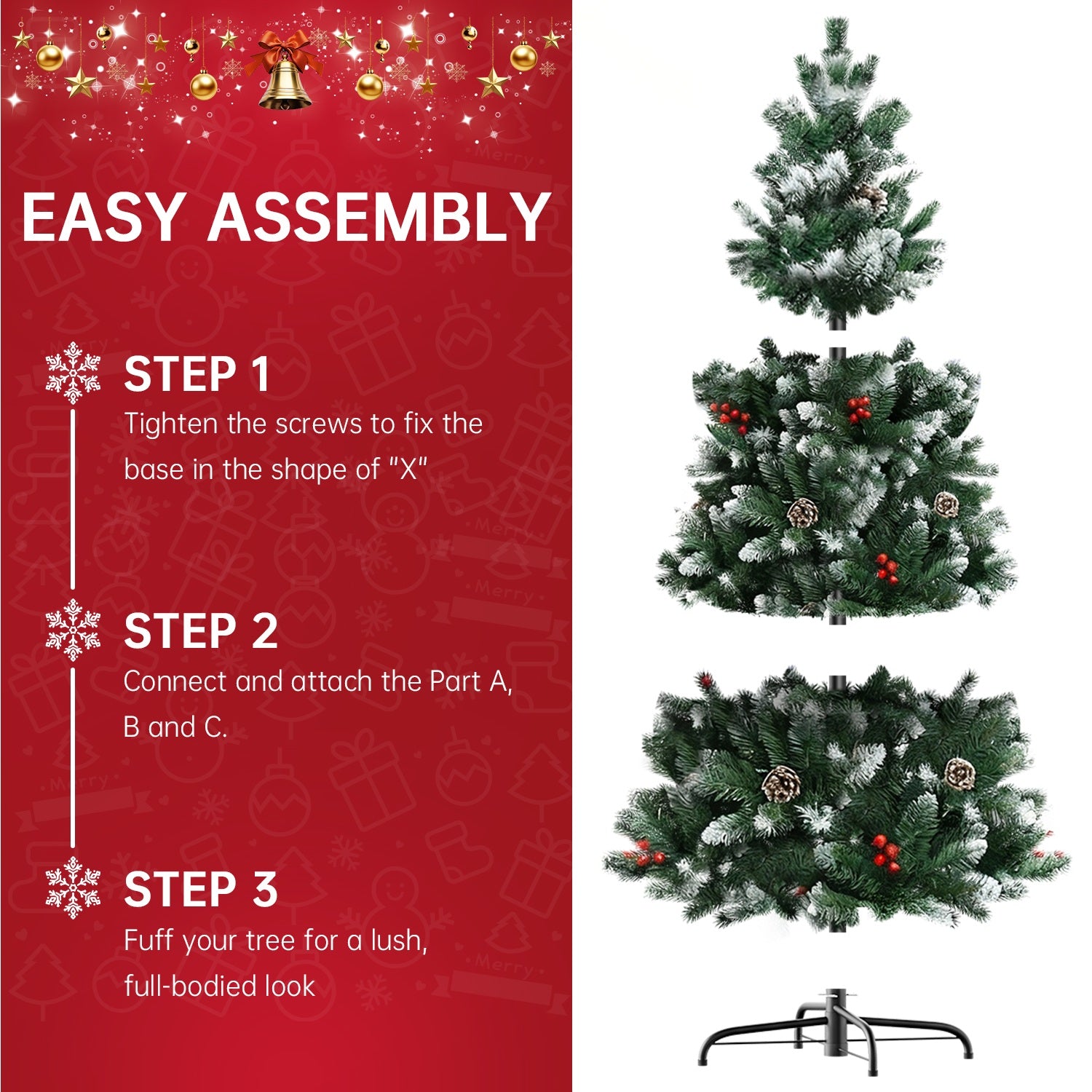 Artificial Christmas Tree Foldable Flocked Trees with Metal Stand Xmas Decoration