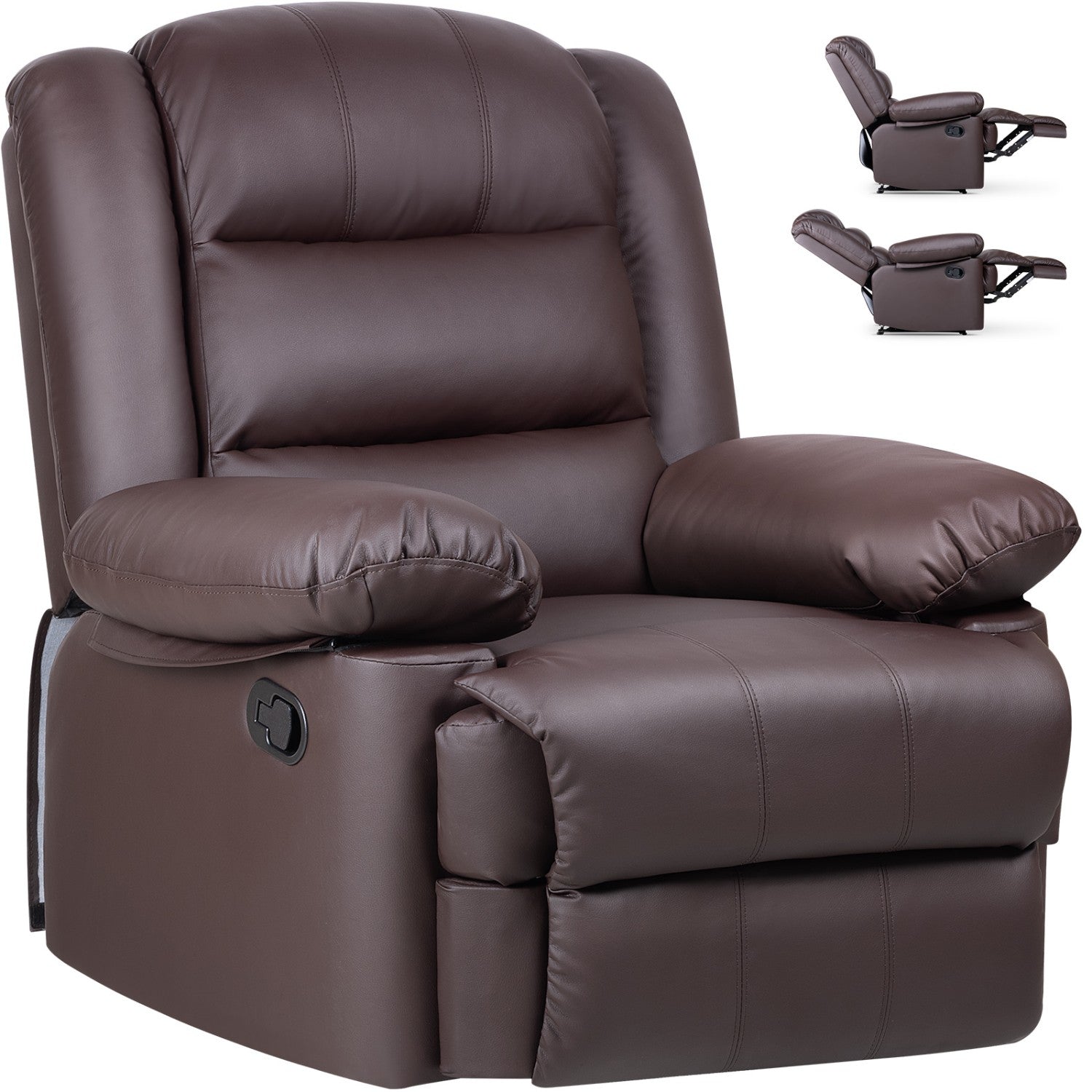 Armchair PU Leather Recliner Chair 110°-160° Manual Reclining Sofa with Padded Backrest Seat Retractable Footrest