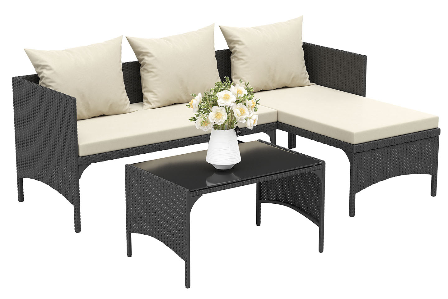 3-Piece Outdoor Furniture Set Rattan Garden Furniture, Chaise Conversation Sets for Patio