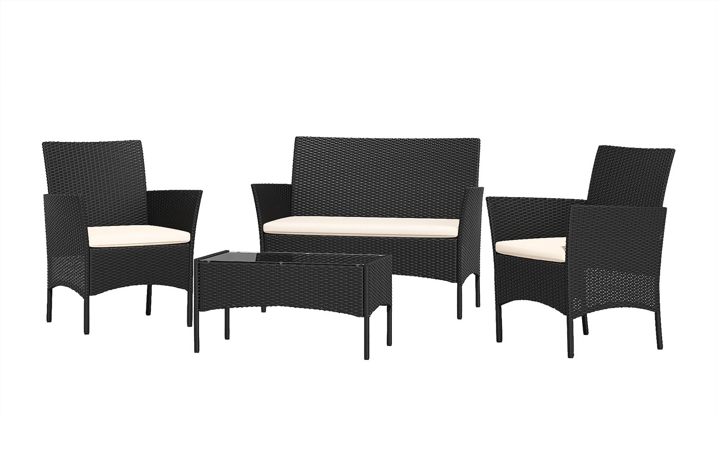 4-Seater Rattan Garden Furniture Patio Conversation Set with 2 Single Chairs, 1 Double Sofa and 1 Table