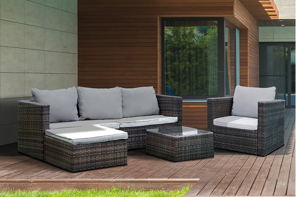 Rattan Effect Corner Sofa Set