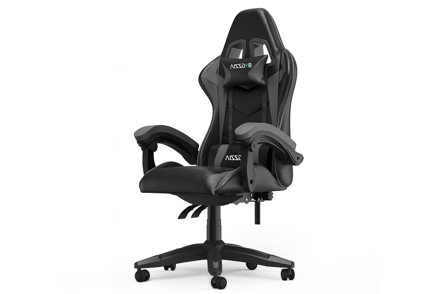 Ergonomic Gaming Chair with Headrest and Lumbar Pillow Rotatable Home PU Leather Office Chair Black/Grey