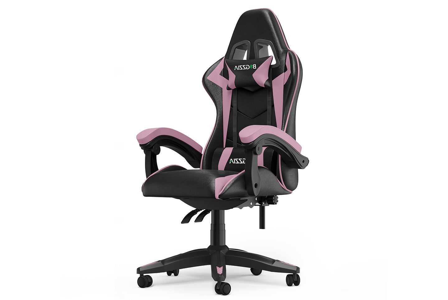 Ergonomic Gaming Chair with Headrest and Lumbar Pillow Rotatable Home PU Leather Office Chair Black/Pink