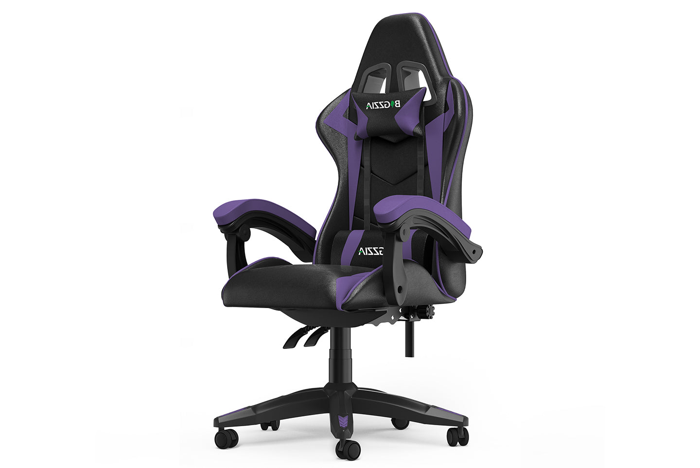 Ergonomic Gaming Chair with Headrest and Lumbar Pillow Rotatable Home PU Leather Office Chair Black/Purple