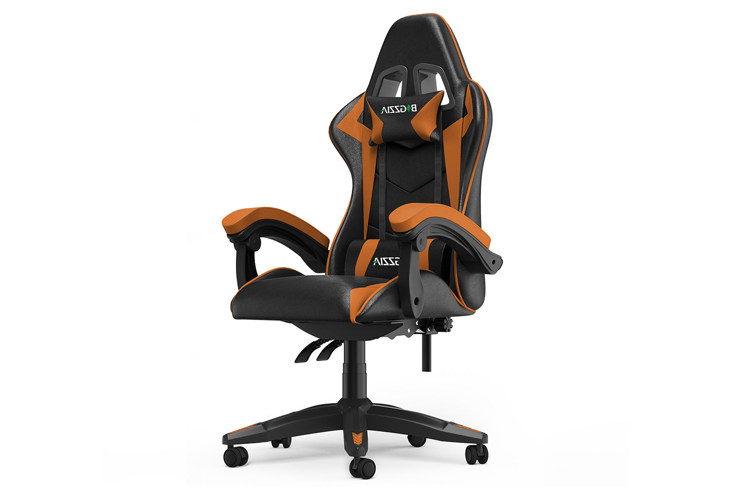 Ergonomic Gaming Chair with Headrest and Lumbar Pillow Rotatable Home PU Leather Office Chair Black/Orange