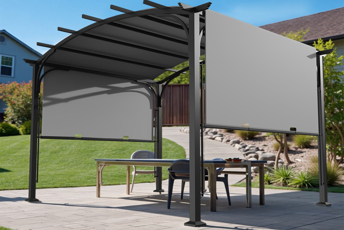 10' x 8' Metal Pergola Retractable Patio Gazebo Canopy Waterproof Sunshade for Outdoor BBQ