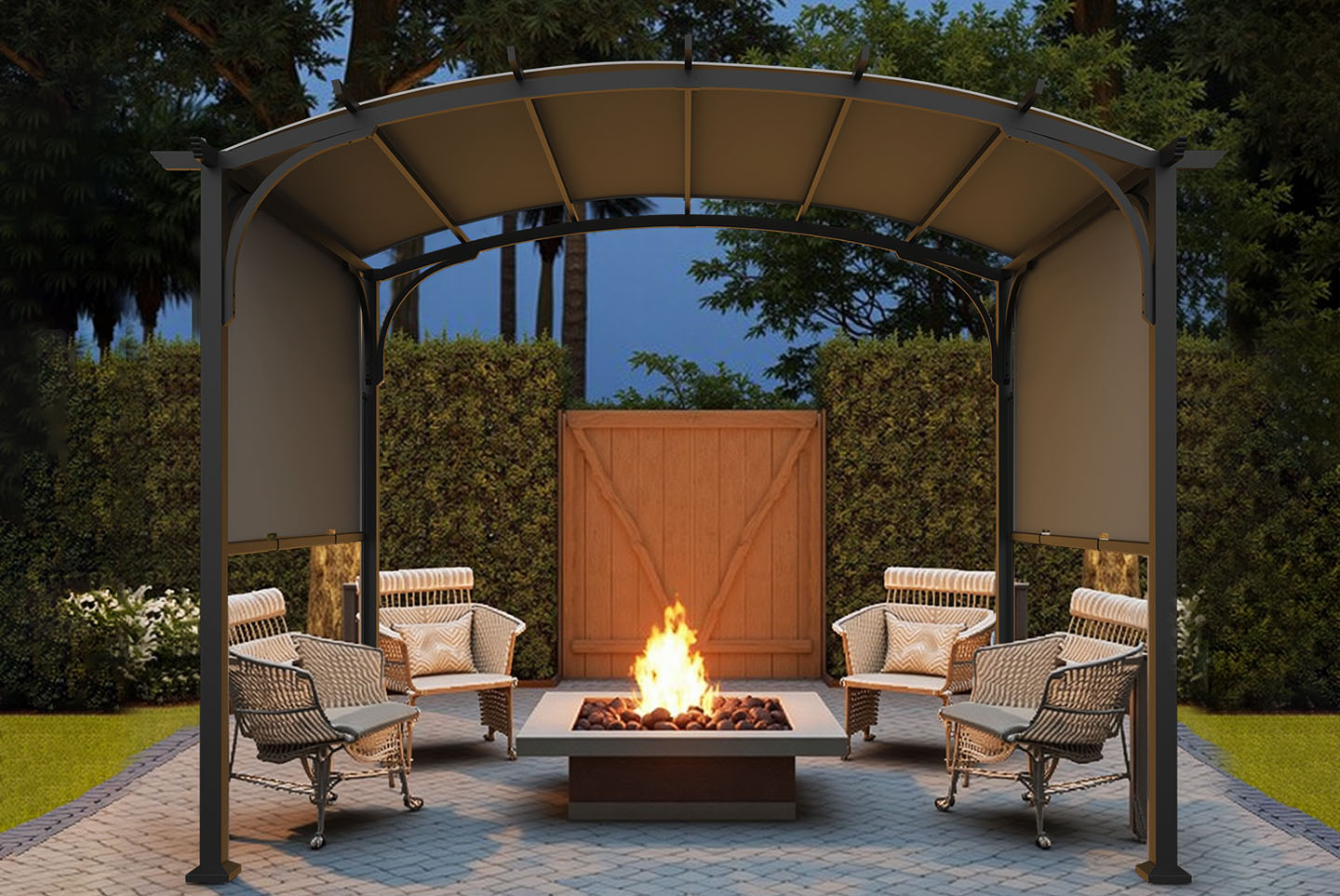 10' x 8' Metal Pergola Retractable Patio Gazebo Canopy Waterproof Sunshade for Outdoor BBQ