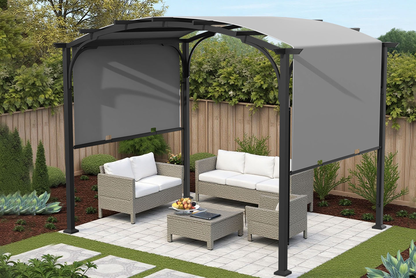 10' x 8' Metal Pergola Retractable Patio Gazebo Canopy Waterproof Sunshade for Outdoor BBQ