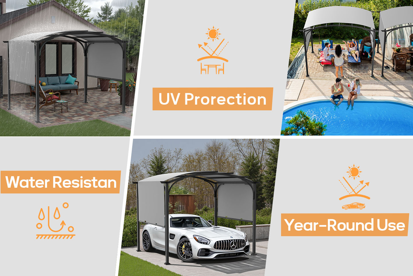 10' x 8' Metal Pergola Retractable Patio Gazebo Canopy Waterproof Sunshade for Outdoor BBQ