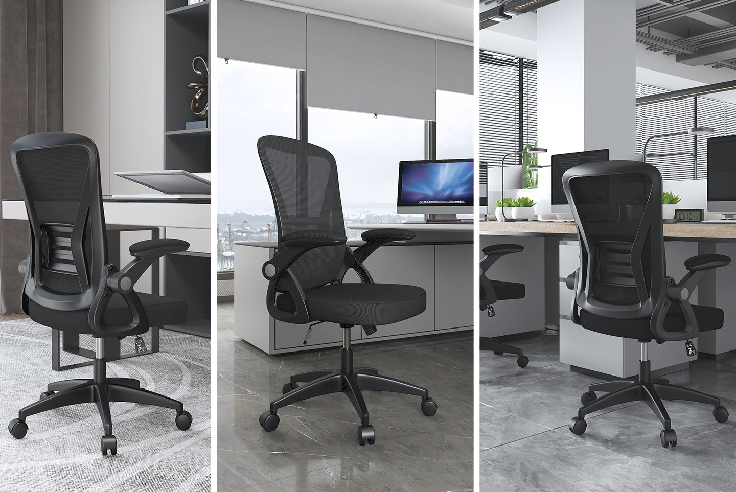 Office Chair Ergonomic Desk Chair with 90° Flip-up Armrest, Height Adjustable Office Desk Chair