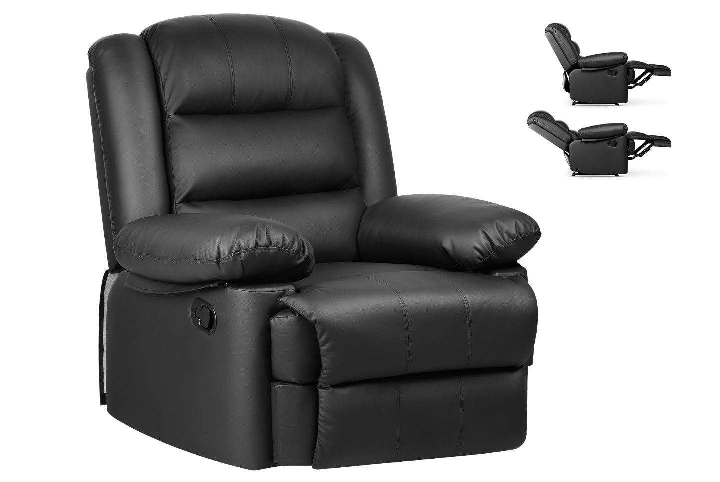 Product photograph of Armchair Pu Leather Recliner Chair 110 -160 Manual Reclining Sofa With Padded Backrest Seat Retractable Footrest Black from RattanTree