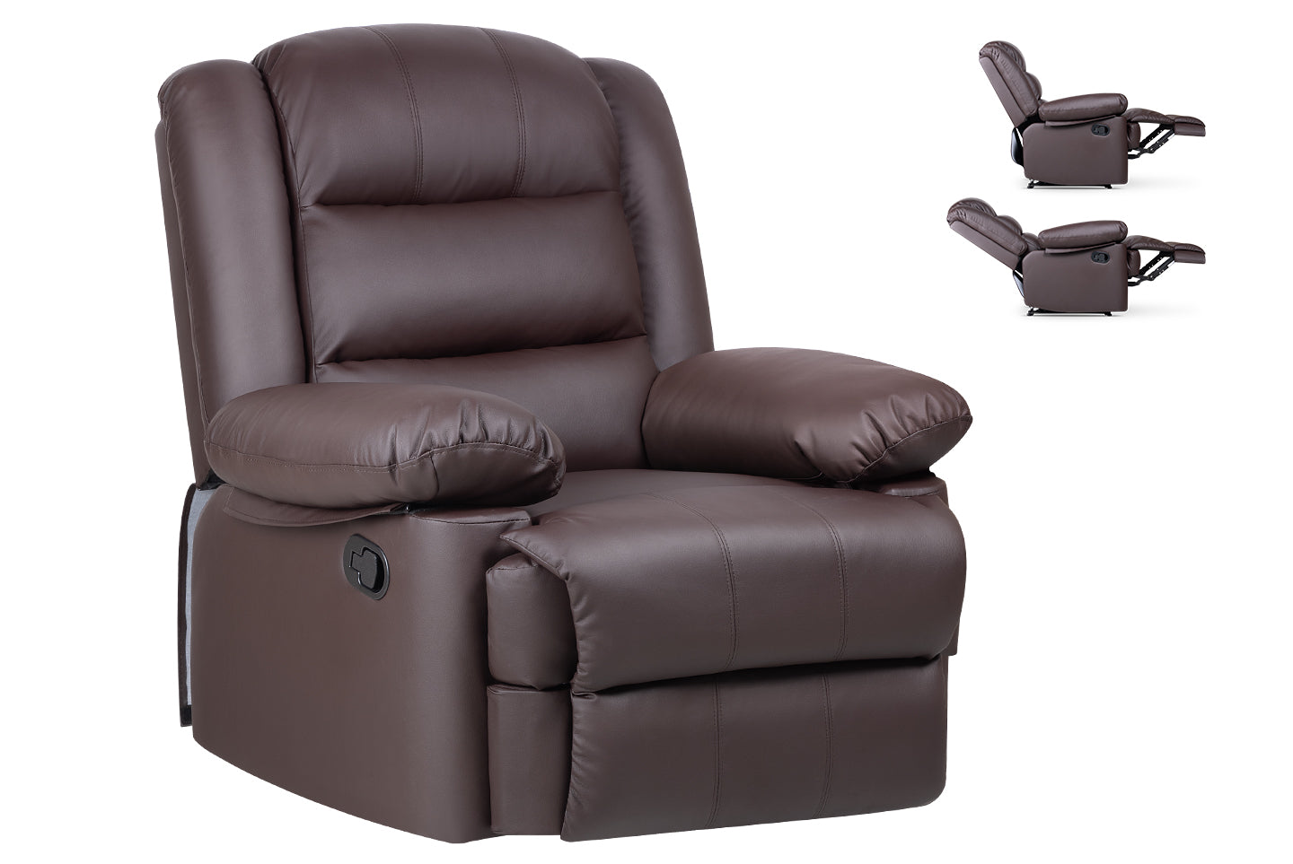 Product photograph of Armchair Pu Leather Recliner Chair 110 -160 Manual Reclining Sofa With Padded Backrest Seat Retractable Footrest Brown from RattanTree