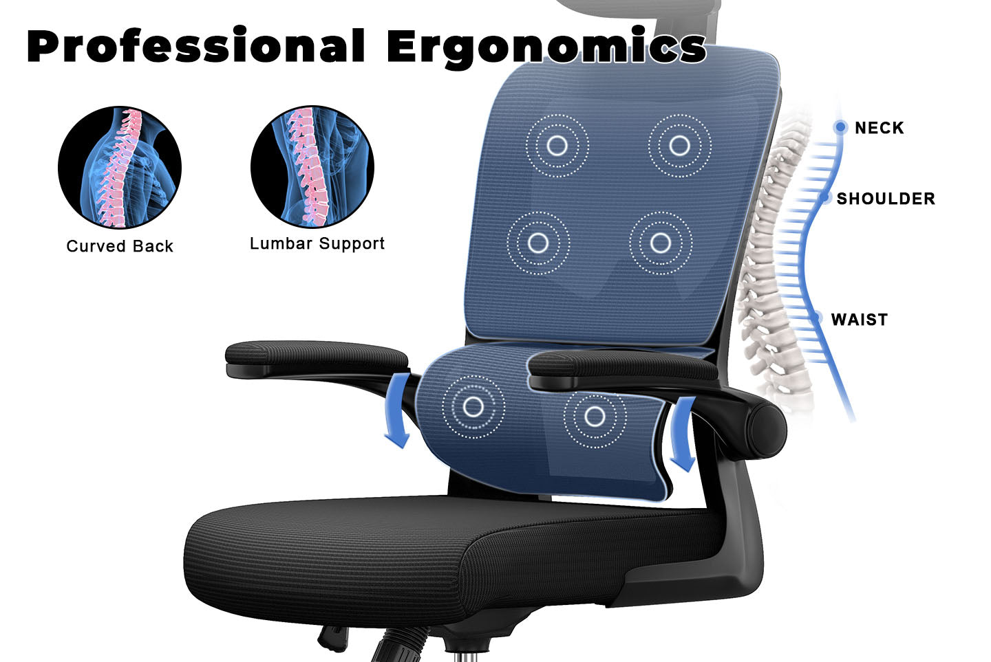 Office Chair Ergonomic Desk Chair, Executive Swivel Computer Chair with Padded Seat Cushion for Home/Office, Max Load 150kg