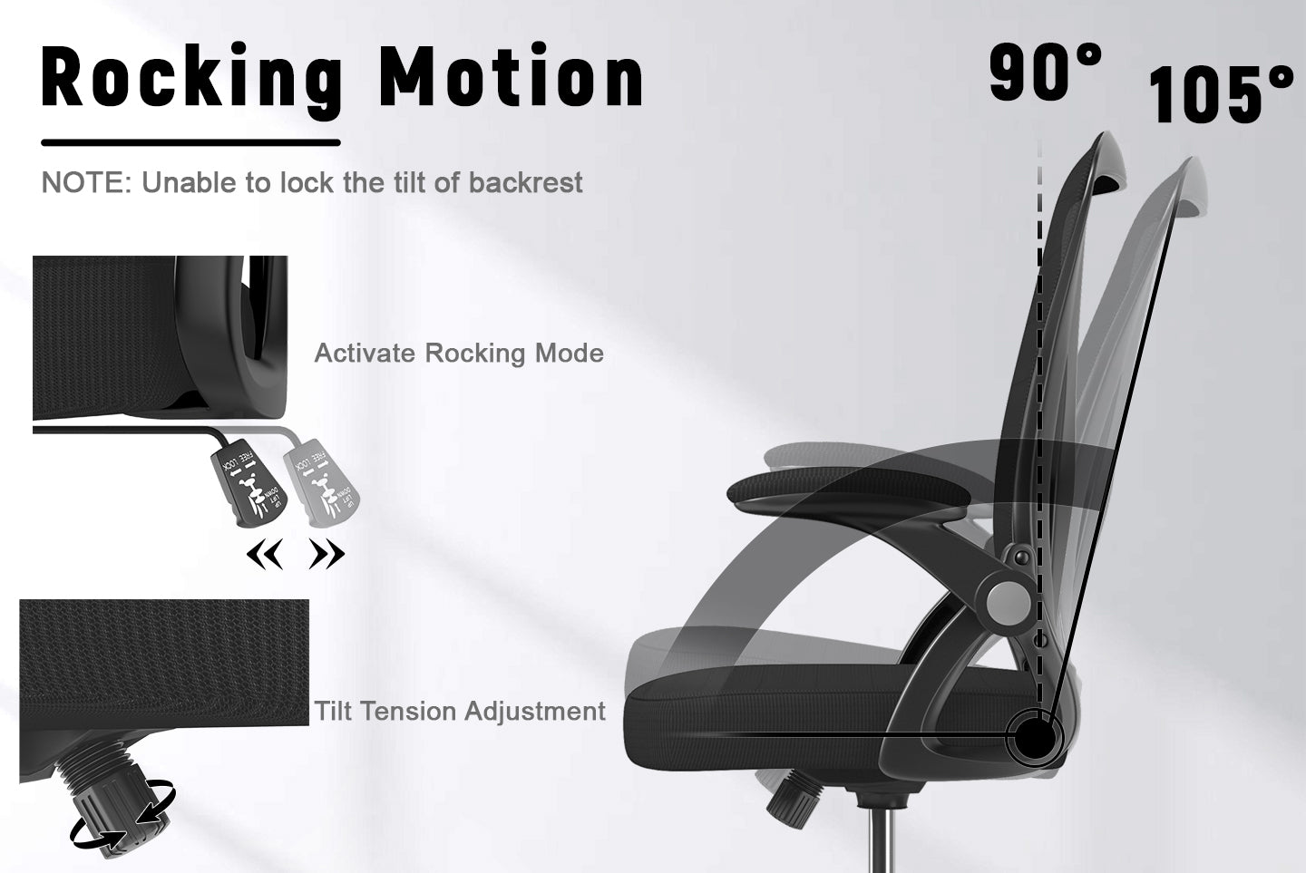Office Chair Ergonomic Desk Chair with 90° Flip-up Armrest, Height Adjustable Office Desk Chair