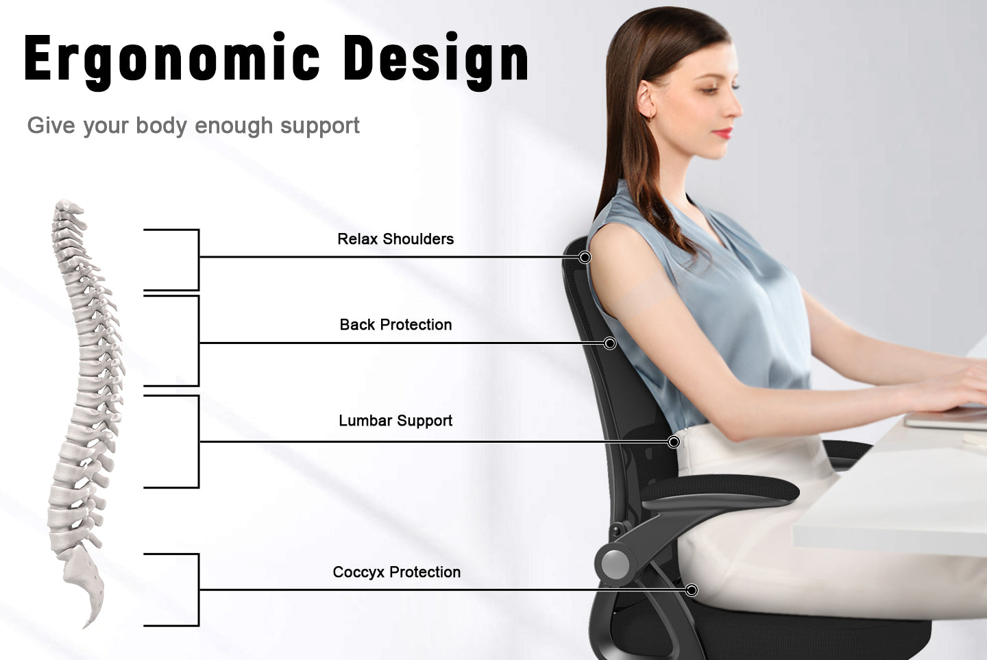 Office Chair Ergonomic Desk Chair with 90° Flip-up Armrest, Height Adjustable Office Desk Chair