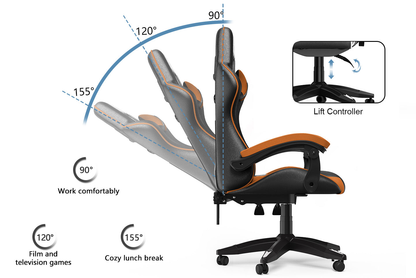 Gaming Chair Ergonomic Design with Headrest and Lumbar Pillow Rotatable Home PU Leather Office Chair